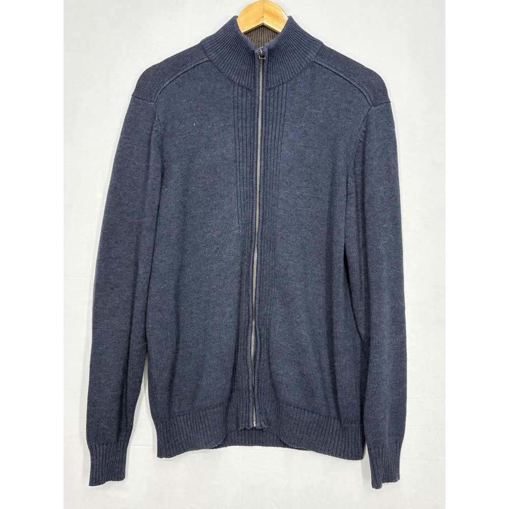 Oscar De La Renta Sweater Mens Navy Blue Knitted‎ Full Zip Long Sleeve Classic M